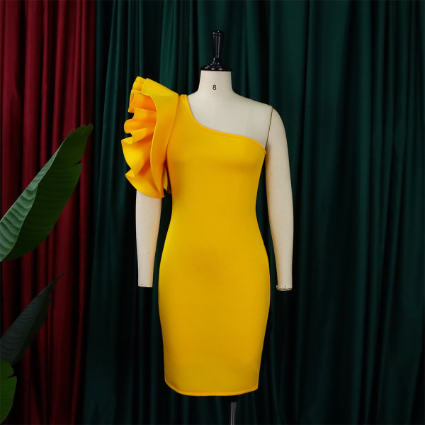 Ruffled shoulder temperament banquet dress skirt sexy dress
