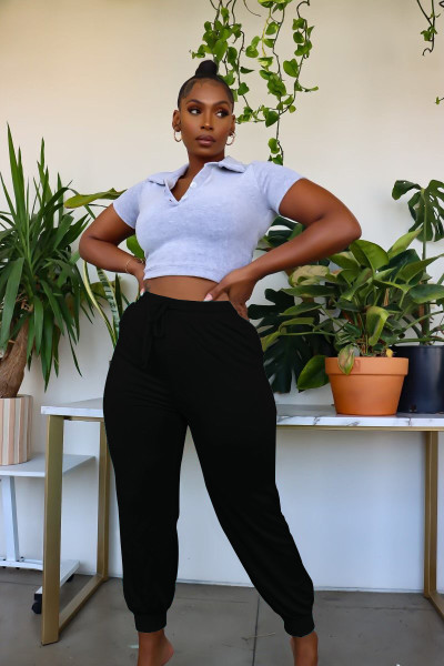 Casual plus size women's sports pants solid color