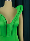 Plus Size Sexy V Neck Backless Ruffle Hanging Sleeve High Waist Hip Dress Banquet Party Dress
