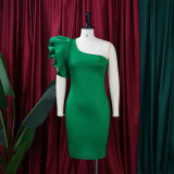 Ruffled shoulder temperament banquet dress skirt sexy dress