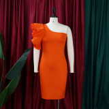 Ruffled shoulder temperament banquet dress skirt sexy dress