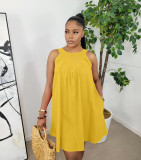 Solid Color Sleeveless Cotton Loose Dress with Pockets