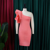 Ruffled shoulder temperament banquet dress skirt sexy dress