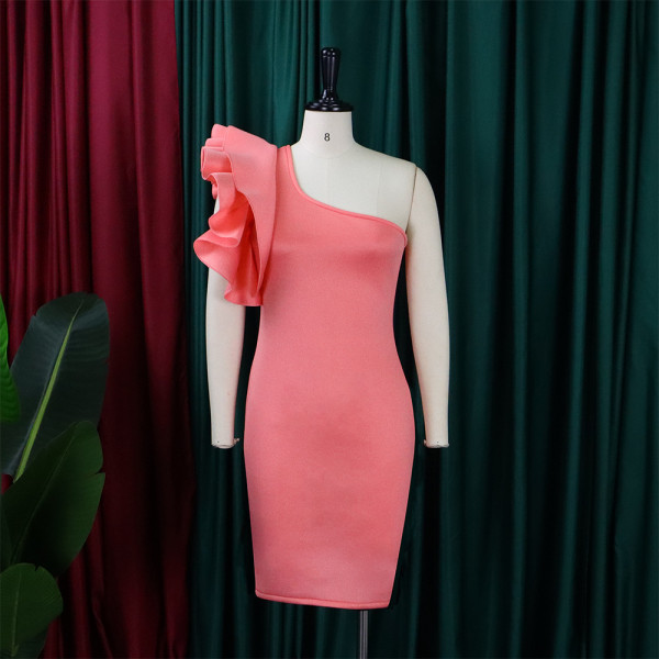 Ruffled shoulder temperament banquet dress skirt sexy dress