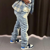 Embroidered Mid-Rise Straight Street Sexy Jeans