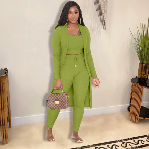 Fashion Women's Sling Long Cloak Pit Strip Solid Color 3-Piece Set