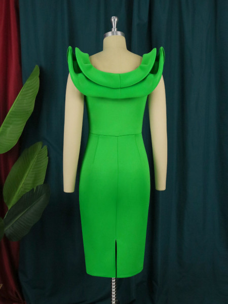 Plus Size Sexy V Neck Backless Ruffle Hanging Sleeve High Waist Hip Dress Banquet Party Dress
