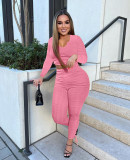 Autumn and winter fashion U-neck long-sleeved trousers pleated casual suit