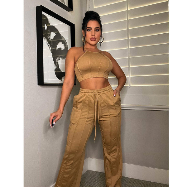 Pit strip camisole Multiple three-dimensional lines splicing two-piece suit