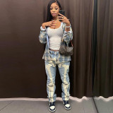 Embroidered Mid-Rise Straight Street Sexy Jeans