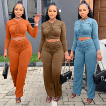 Women's Autumn and Winter Pleated Tops and Trousers Casual Sports Two-piece Suit Women's Autumn and Winter Pleated Tops and Trousers Casual Sports Two-piece Suit