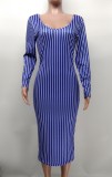 Women's Fashion Printed V-Neck Slim Fit Long Sleeve Dress
