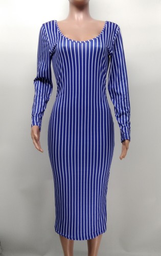 Women's Fashion Printed V-Neck Slim Fit Long Sleeve Dress