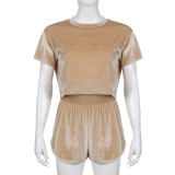 Suede T-Shirt Shorts Casual Suit Two Piece