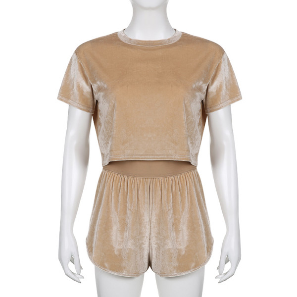 Suede T-Shirt Shorts Casual Suit Two Piece