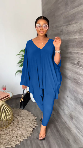 Women's Casual Loose V-Neck Doll Sleeve Suit Two Piece