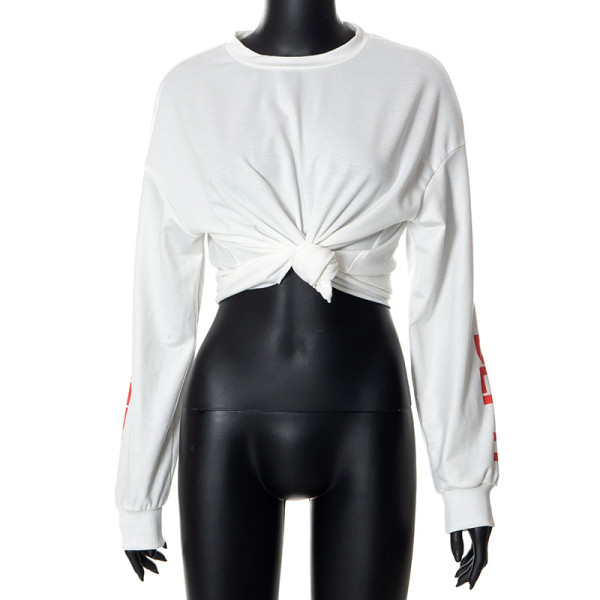 Autumn and winter new fashion letter printing loose round neck long sleeve T-shirt top X22TP430