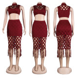Slim fit cutout mesh fringed hip two-piece nightclub suit