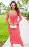 Women's Fashion Printed V-Neck Slim Fit Long Sleeve Dress