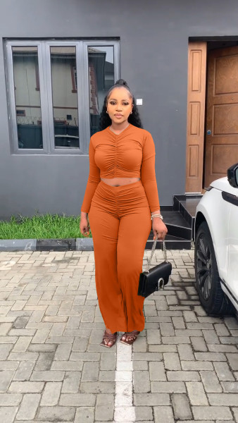Women's Autumn and Winter Pleated Tops and Trousers Casual Sports Two-piece Suit