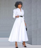 Women's Solid Color Long Sleeve Long Swing Dress