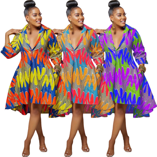Fashion Positioning Print Shirt Dress