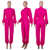 Micro-Stretch Fabric Classic Casual Cargo Jumpsuit