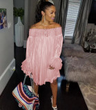 Ladies Casual Jacquard One Shoulder Pineapple Sleeve Loose Dress