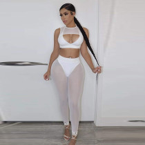 Mesh Panel Cutout Tank Top Leggings Casual Set Mesh Panel Cutout Tank Top Leggings Casual Set