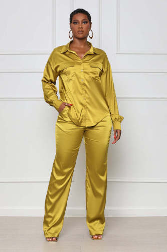 Women's Autumn and Winter Stretch Satin Fabric Casual Two-Piece Suit