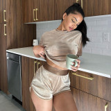 Suede T-Shirt Shorts Casual Suit Two Piece