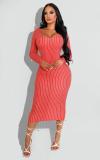 Women's Fashion Printed V-Neck Slim Fit Long Sleeve Dress