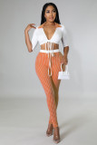 Casual Houndstooth V-Neck Tie Waistless Print Multicolor Sexy Suit