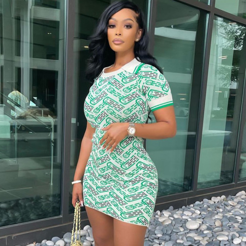 polo neck digital print short package hip dress