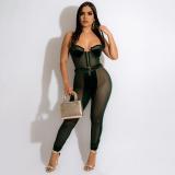 Ladies Fashion Sexy Skinny Gold Velvet Sleeveless Jumpsuit