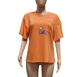Printed Letters Loose Short Sleeve T-Shirt Top Trendy