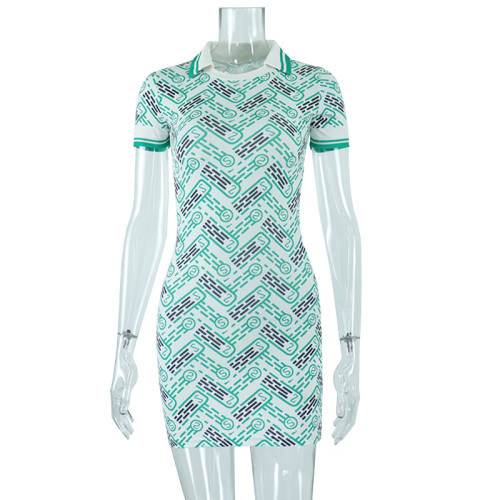 polo neck digital print short package hip dress