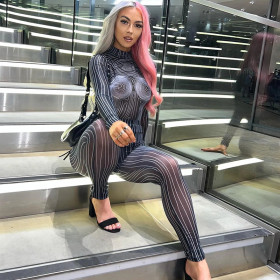 Printed Stand Collar Skinny Long Sleeve Top Hip Lift Leggings Fashion Set