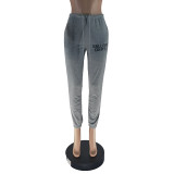 Solid Color Sweatshirt Colorblock Letter Print Loose Drawstring Sweatpants