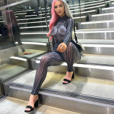 Printed Stand Collar Skinny Long Sleeve Top Hip Lift Leggings Fashion Set