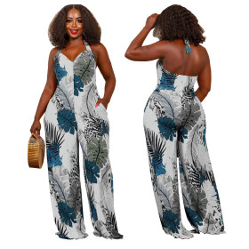 Tie-Dye Print Sling Open-Back Loose Mop Pants