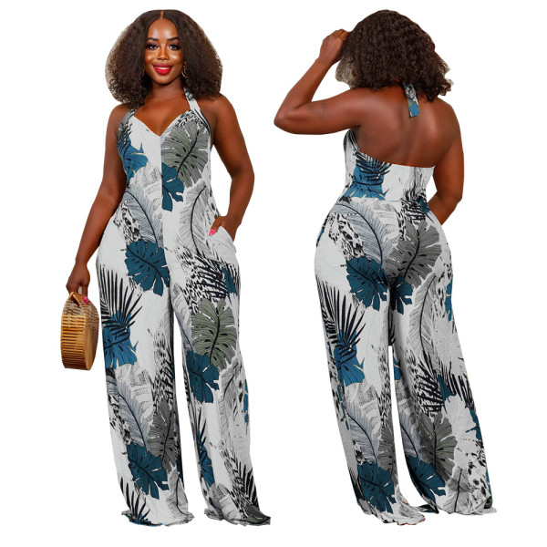 Tie-Dye Print Sling Open-Back Loose Mop Pants