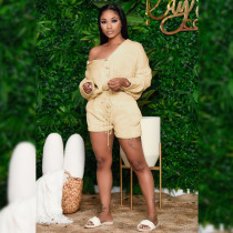 V-neck pullover sweater shorts two-piece set V-neck pullover sweater shorts two-piece set