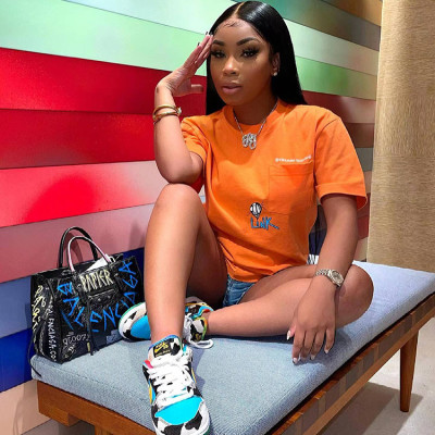 Printed Letters Loose Short Sleeve T-Shirt Top Trendy