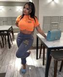 Solid Color Sweatshirt Colorblock Letter Print Loose Drawstring Sweatpants