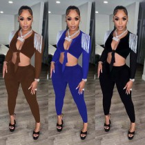 Fashion Casual Fringe Show Waist Solid Color Suit