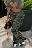 High-Rise Straight-Leg Multicolor Camo Cargo Pants