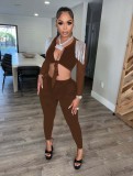 Fashion Casual Fringe Show Waist Solid Color Suit