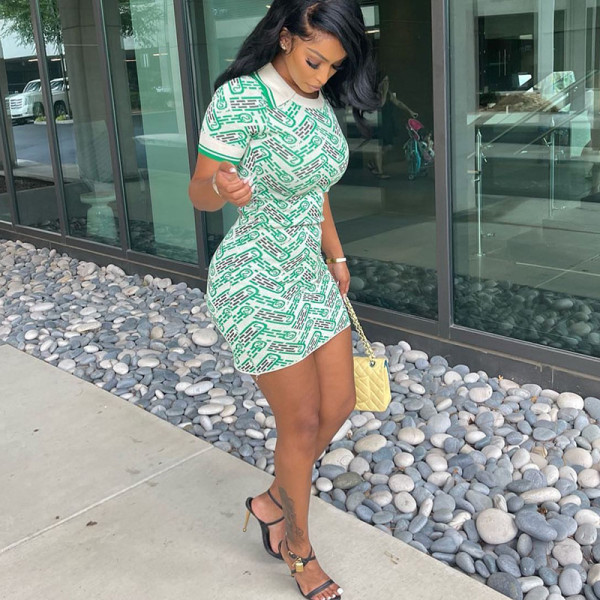polo neck digital print short package hip dress