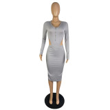 Autumn and winter V-neck tie-waist long-sleeved cropped skirt casual two-piece set